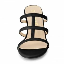 Allegra K Women's T Straps Block Heels Slip On Slide Sandals