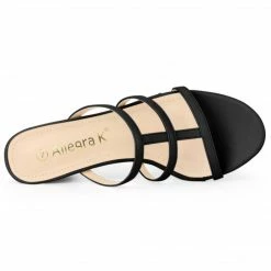 Allegra K Women's T Straps Block Heels Slip On Slide Sandals