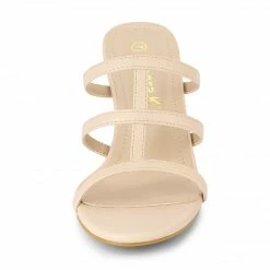 Allegra K Women's T Straps Block Heels Slip On Slide Sandals