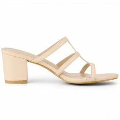Allegra K Women's T Straps Block Heels Slip On Slide Sandals