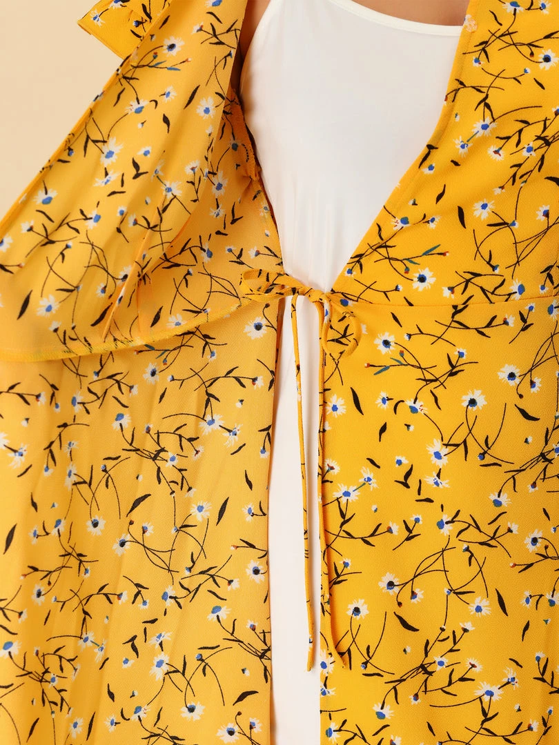 Allegra K Women's Floral Ruffle Trim Cuff V Neck Self Belt Midi Wrap Dress 20 Allegra K Women's Floral Ruffle Trim Cuff V Neck Self Belt Midi Wrap Dress