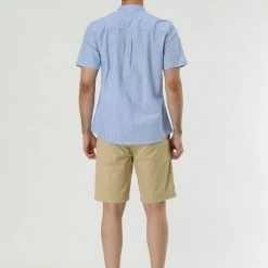 Allegra K HZ160507 Men Stripe Collarless Short Sleeves Button Up Shirt With Pocket 49 Allegra K HZ160507 Men Stripe Collarless Short Sleeves Button Up Shirt With Pocket