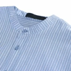 Allegra K HZ160507 Men Stripe Collarless Short Sleeves Button Up Shirt With Pocket 51 Allegra K HZ160507 Men Stripe Collarless Short Sleeves Button Up Shirt With Pocket