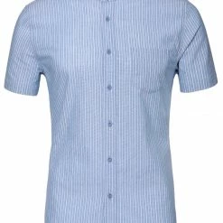 Allegra K HZ160507 Men Stripe Collarless Short Sleeves Button Up Shirt With Pocket 46 Allegra K HZ160507 Men Stripe Collarless Short Sleeves Button Up Shirt With Pocket