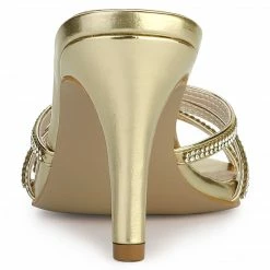 Allegra K Shoes Women's Rhinestone Strappy Heel Mules