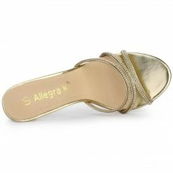 Allegra K Shoes Women's Rhinestone Strappy Heel Mules