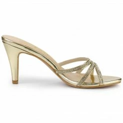 Allegra K Shoes Women's Rhinestone Strappy Heel Mules