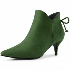 Allegra K Women's Pointed Toe Kitten Heel Ankle Booties Shoes