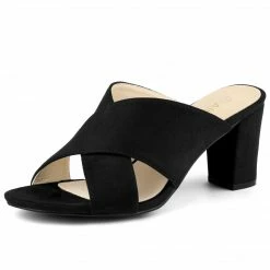 Allegra K Shoes Women's Crisscross Strap Block Heel Slide Sandals 39 Allegra K Shoes Women's Crisscross Strap Block Heel Slide Sandals