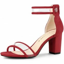 Allegra K Shoes Women's Clear Open Toe Ankle Strap Chunky Heel Sandals
