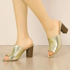 Allegra K Shoes Women's Open Toe Slide Chunky Heels Sandals