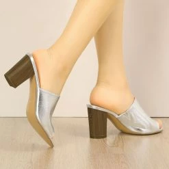 Allegra K Shoes Women's Open Toe Slide Chunky Heels Sandals