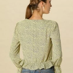 Allegra K Women Square Neck Elastic Ruffle Tops In Polka Dot