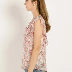 Allegra K Women's Ruffle Tops Casual V Neck Cap Sleeves Floral Blouse