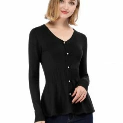 Allegra K Smocked Waist Peplum Pullover Jumper Women