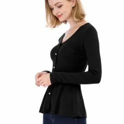 Allegra K Smocked Waist Peplum Pullover Jumper Women