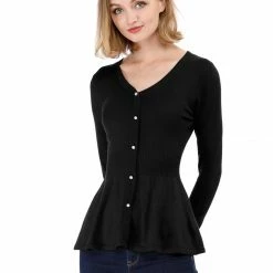 Allegra K Smocked Waist Peplum Pullover Jumper Women
