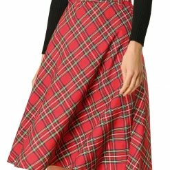 Allegra K Women's Tartan Plaid High Waist Belted Vintage A-Line Midi Skirt