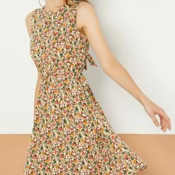 Allegra K Women's Floral Elastic Waist Sleeveless A-Line Dress