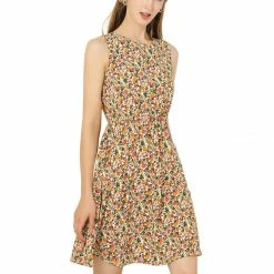 Allegra K Women's Floral Elastic Waist Sleeveless A-Line Dress