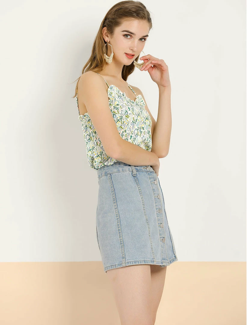 Allegra K Women's Ditsy Floral Print Tops Sleeveless Spaghetti Strap Casual Ruffle Neck Cami Blouse 7 Allegra K Women's Ditsy Floral Print Tops Sleeveless Spaghetti Strap Casual Ruffle Neck Cami Blouse