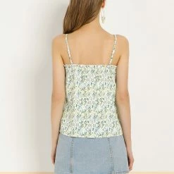 Allegra K Women's Ditsy Floral Print Tops Sleeveless Spaghetti Strap Casual Ruffle Neck Cami Blouse 14 Allegra K Women's Ditsy Floral Print Tops Sleeveless Spaghetti Strap Casual Ruffle Neck Cami Blouse