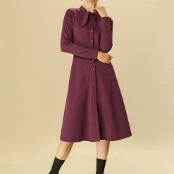 Allegra K Plaid Button Up Tie Neck Midi Dress 36 Allegra K Plaid Button Up Tie Neck Midi Dress