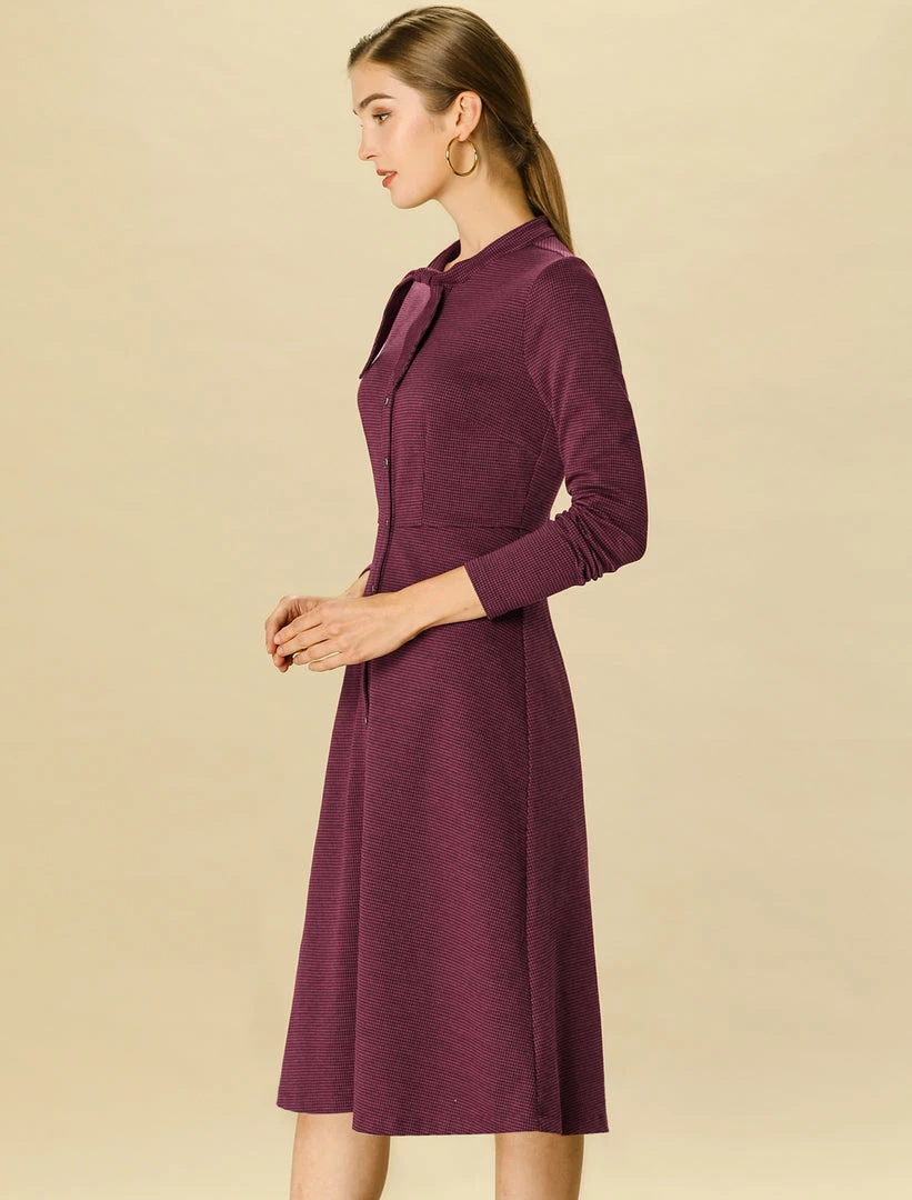 Allegra K Plaid Button Up Tie Neck Midi Dress 13 Allegra K Plaid Button Up Tie Neck Midi Dress