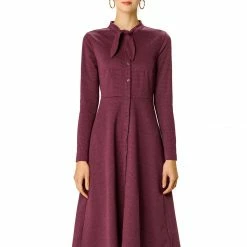 Allegra K Plaid Button Up Tie Neck Midi Dress 34 Allegra K Plaid Button Up Tie Neck Midi Dress