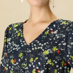 Women Allegra K Floral Print Flowy V-Neck Midi Dress