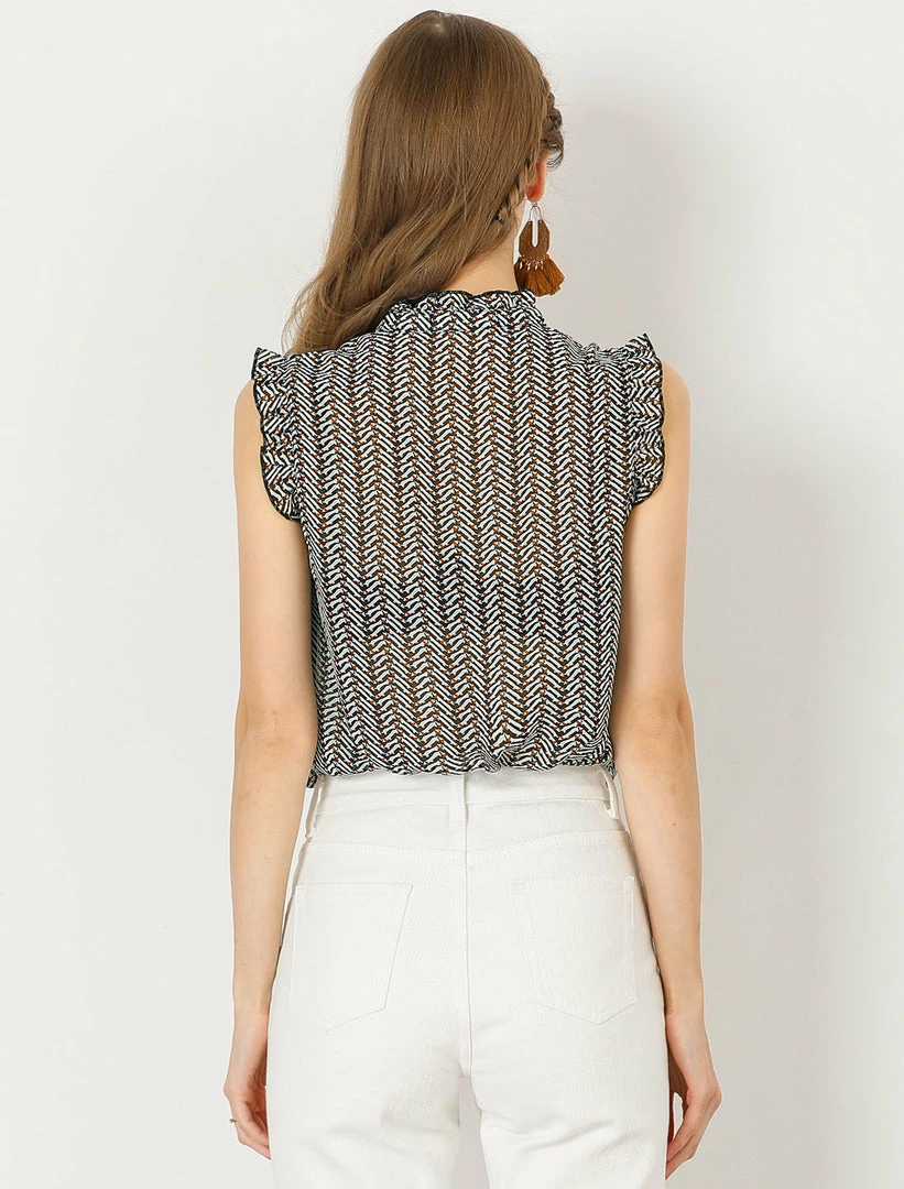 Allegra K Women's Summer Floral Print Top Button Up Ruffle Sleeveless Blouse 8 Allegra K Women's Summer Floral Print Top Button Up Ruffle Sleeveless Blouse