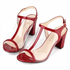 Allegra K Women's Clear Peep Toe Chunky Heel Lucite Sandals