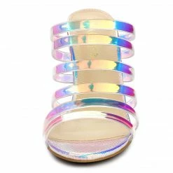 Allegra K Shoes Women's Colorful Strappy Stiletto Heel Slide Sandals