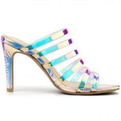 Allegra K Shoes Women's Colorful Strappy Stiletto Heel Slide Sandals