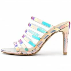 Allegra K Shoes Women's Colorful Strappy Stiletto Heel Slide Sandals