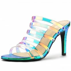 Allegra K Shoes Women's Colorful Strappy Stiletto Heel Slide Sandals