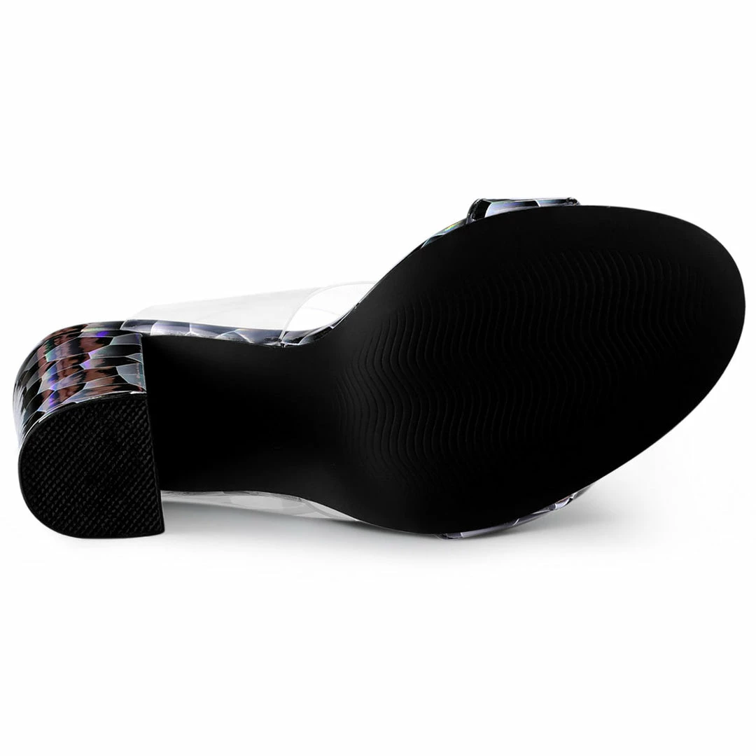 Allegra K Women's Opened Toe Block High Heels Clear Sandals 9 Allegra K Women's Opened Toe Block High Heels Clear Sandals