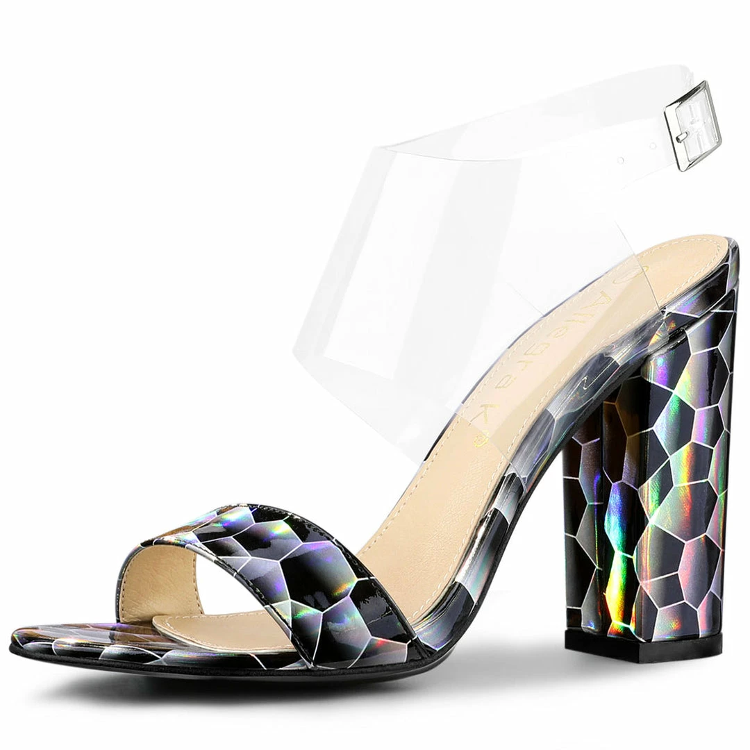 Allegra K Women's Opened Toe Block High Heels Clear Sandals 4 Allegra K Women's Opened Toe Block High Heels Clear Sandals