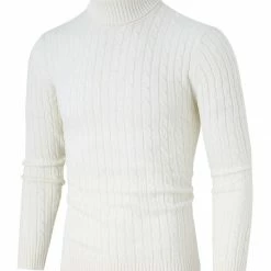 Allegra K HZ161106 R10 Men Turtleneck Long Sleeves Pullover Cable Knitted Sweater