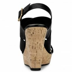 Allegra K Shoes Women's Wood Decoration Strappy Platform Wedge Sandals