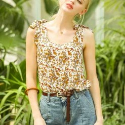 Allegra K Women's Floral Summer Sleeveless Bow Tie Decor Tank Tops Casual Blouse 23 Allegra K Women's Floral Summer Sleeveless Bow Tie Decor Tank Tops Casual Blouse