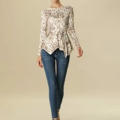 Allegra K]Waist Tie Peplum Top In Floral Print Women