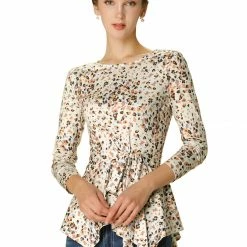 Allegra K]Waist Tie Peplum Top In Floral Print Women