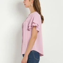 Allegra K Women's Ruffle Short Sleeve Button Down Loose Blouse Top 13 Allegra K Women's Ruffle Short Sleeve Button Down Loose Blouse Top