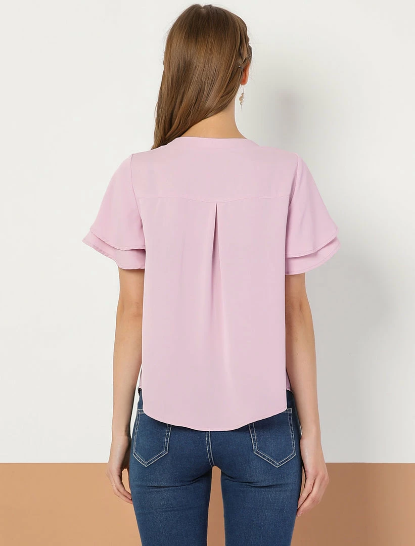 Allegra K Women's Ruffle Short Sleeve Button Down Loose Blouse Top 8 Allegra K Women's Ruffle Short Sleeve Button Down Loose Blouse Top