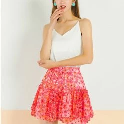 Allegra K Women's Fresh Floral Print Skirt Elastic High Waist Layer Ruffle A-Line Mini Short Skirts