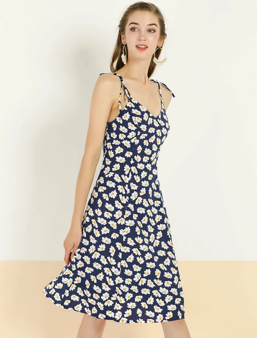 Allegra K Women's Summer Spaghetti Strap Floral Knee Length Sleeveless Smocked Dress 12 Allegra K Women's Summer Spaghetti Strap Floral Knee Length Sleeveless Smocked Dress