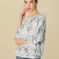 Women Allegra K Casual Round Neck Long Sleeve Leopard Print Blouson Top 29 Women Allegra K Casual Round Neck Long Sleeve Leopard Print Blouson Top