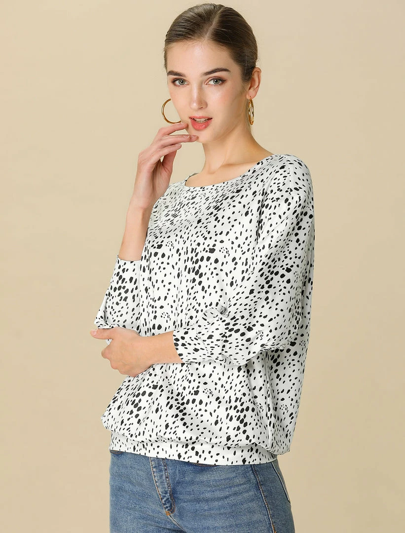 Women Allegra K Casual Round Neck Long Sleeve Leopard Print Blouson Top 11 Women Allegra K Casual Round Neck Long Sleeve Leopard Print Blouson Top