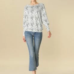 Women Allegra K Casual Round Neck Long Sleeve Leopard Print Blouson Top 30 Women Allegra K Casual Round Neck Long Sleeve Leopard Print Blouson Top